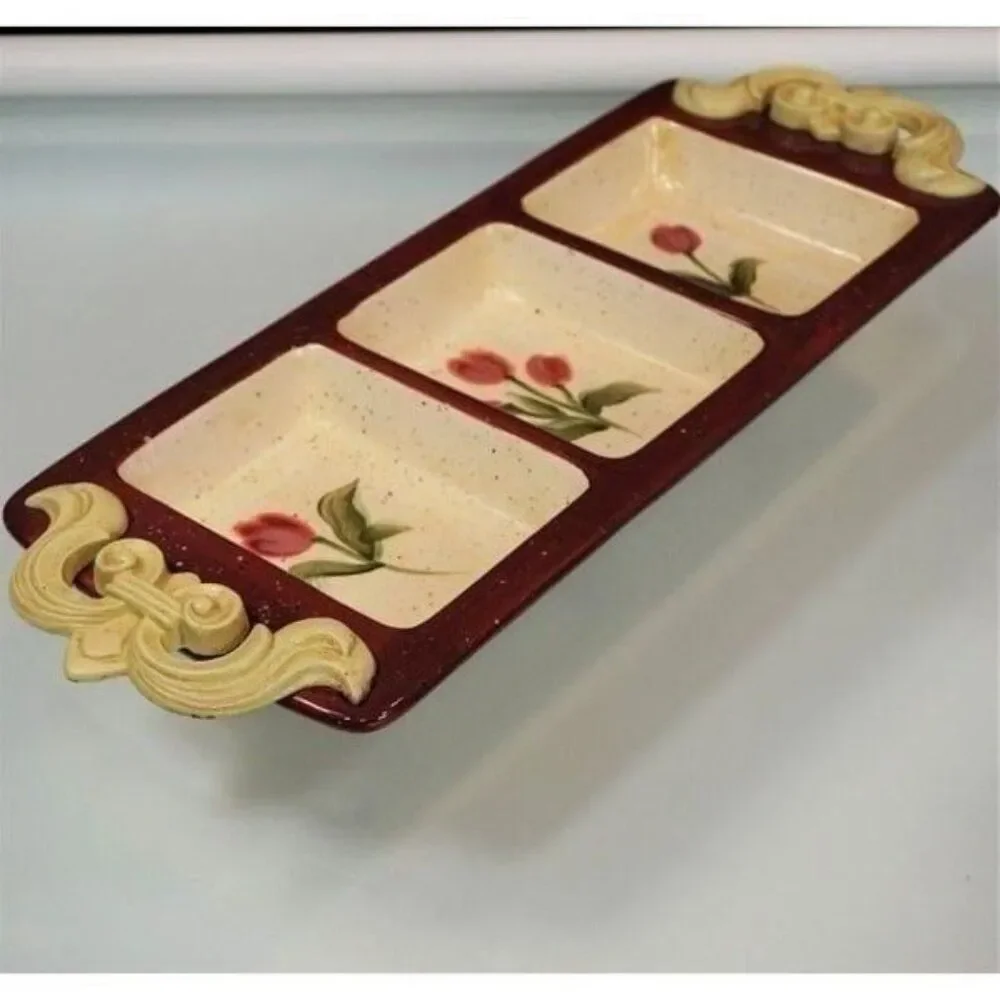 Julie Ueland 2004 Tulip Floral Divided Serving Tray Enesco Group